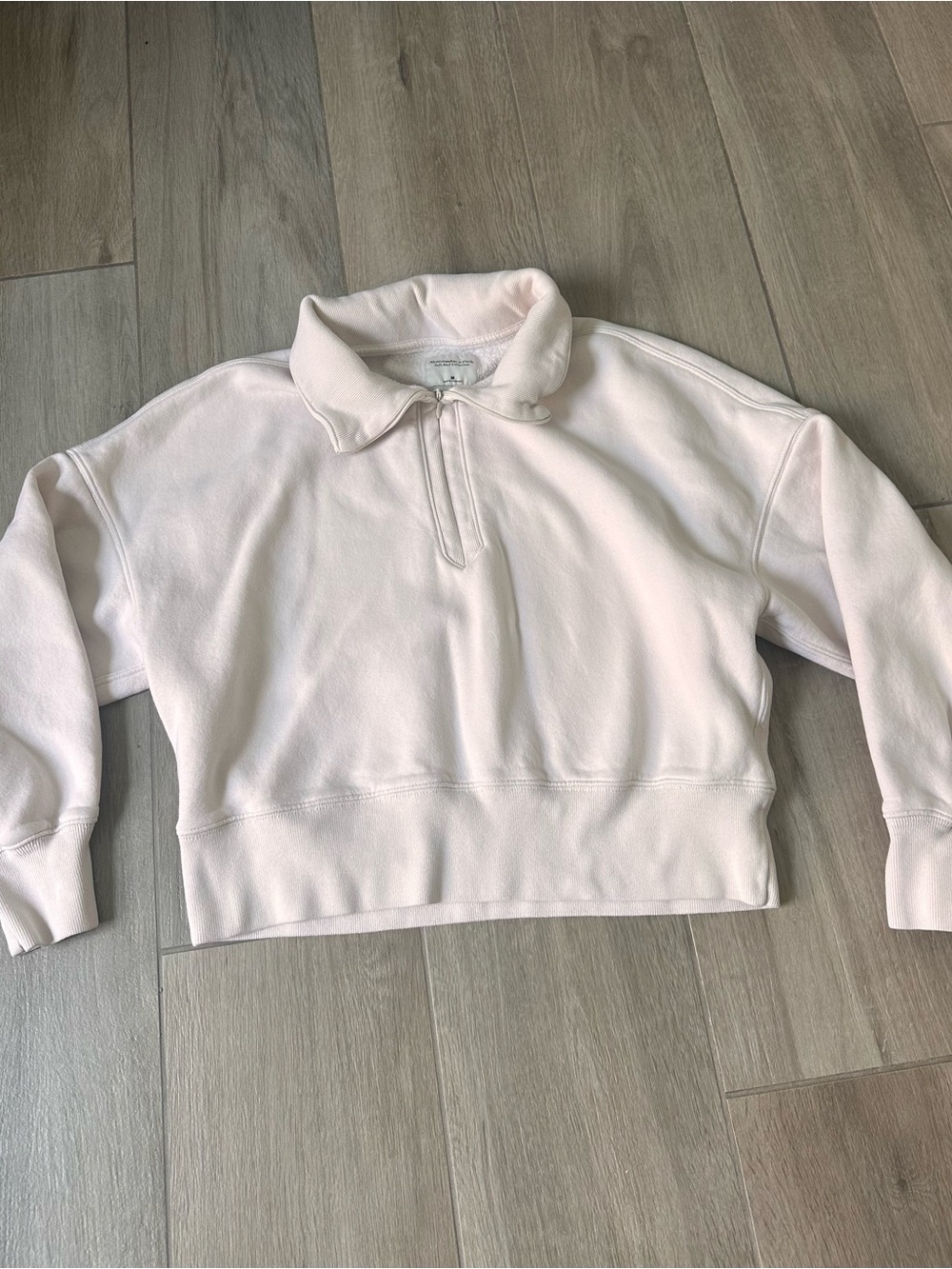 Abercrombie & Fitch Cropped Half-Zip Turtleneck Sweater in Pale Pink